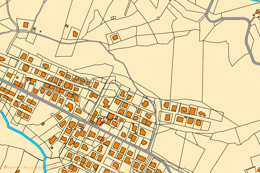 Cadastral map of the centre of Firmo: parcels and buildings, Agenzia delle Entrate cartography