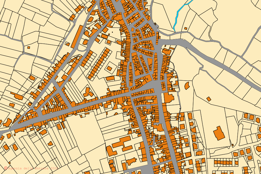 Cadastral map of the centre of Florinas: parcels and buildings, Agenzia delle Entrate cartography