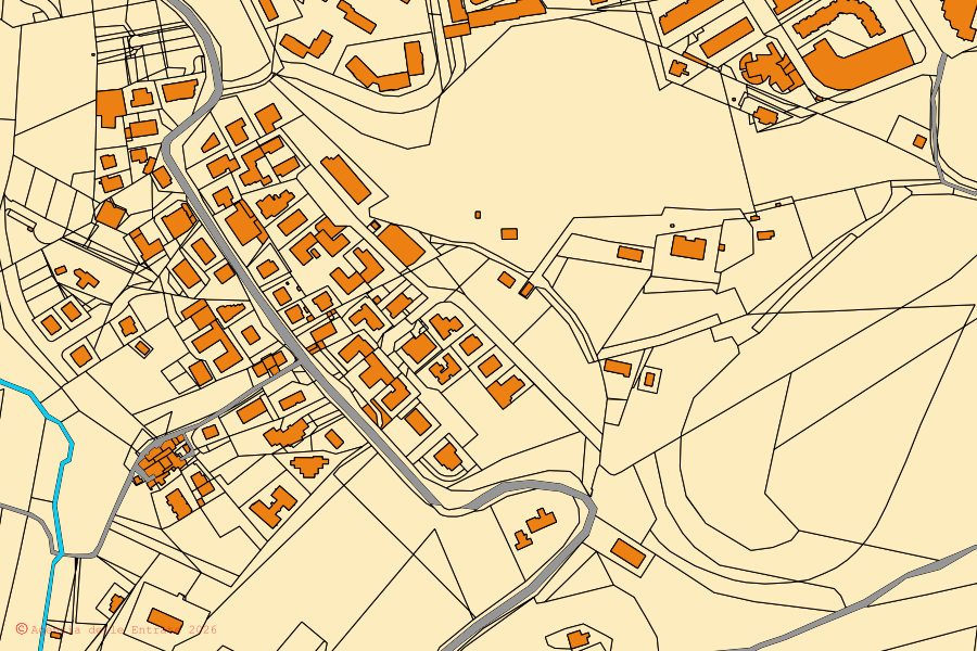Cadastral map of the centre of Folignano: parcels and buildings, Agenzia delle Entrate cartography