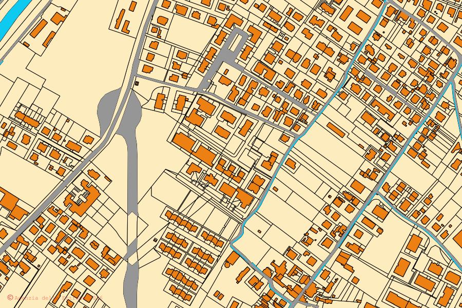 Cadastral map of the centre of Foligno: parcels and buildings, Agenzia delle Entrate cartography