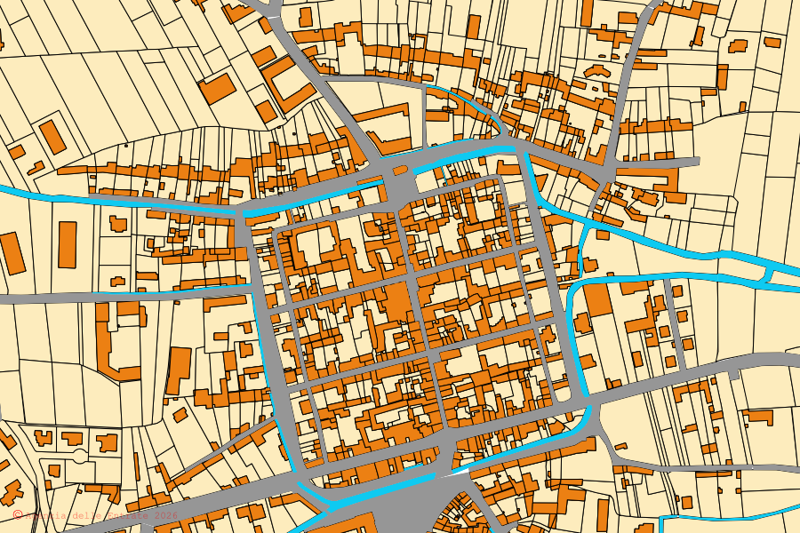 Cadastral map of the centre of Fontanetto Po: parcels and buildings, Agenzia delle Entrate cartography