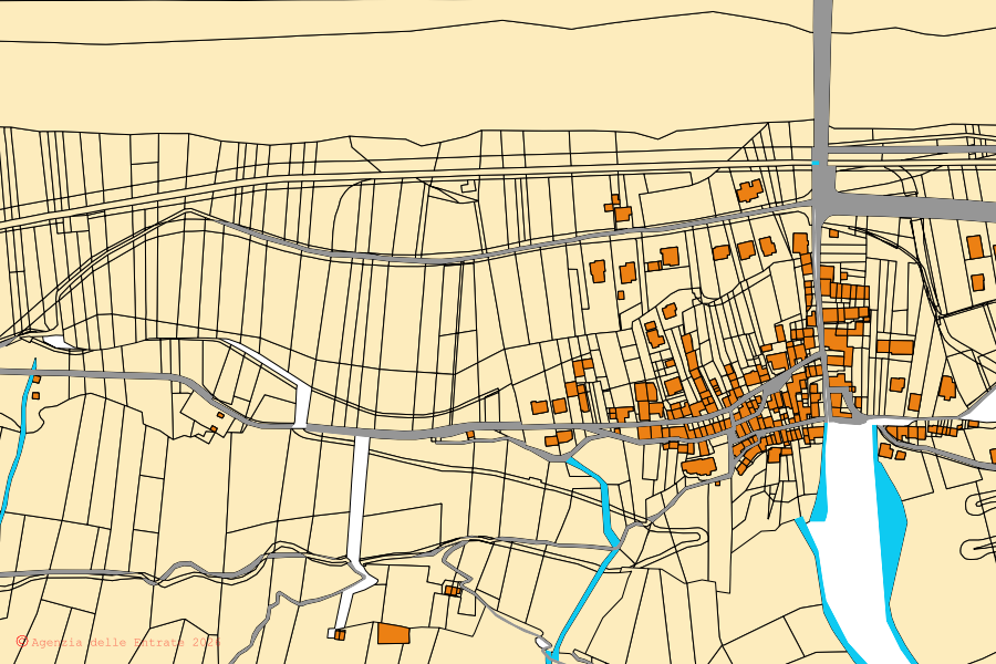 Cadastral map of the centre of Forcola: parcels and buildings, Agenzia delle Entrate cartography