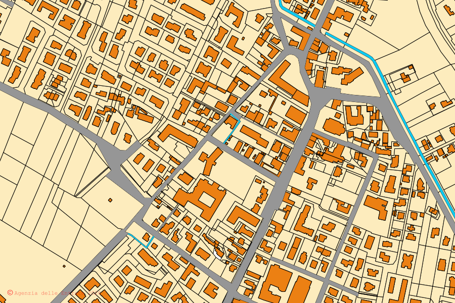 Cadastral map of the centre of Fossalta di Piave: parcels and buildings, Agenzia delle Entrate cartography