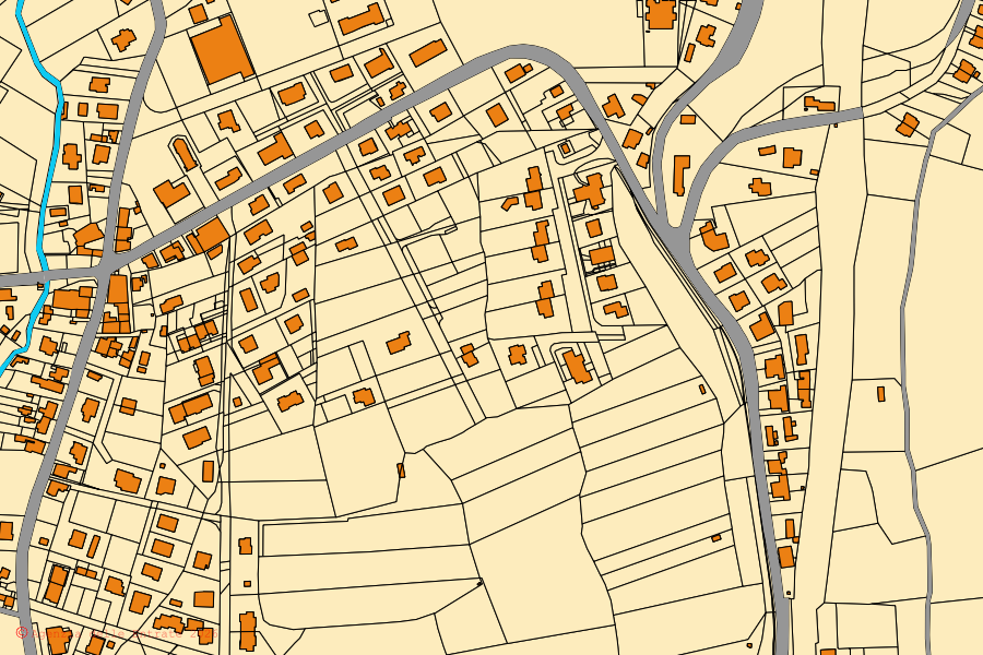 Cadastral map of the centre of Fossato di Vico: parcels and buildings, Agenzia delle Entrate cartography
