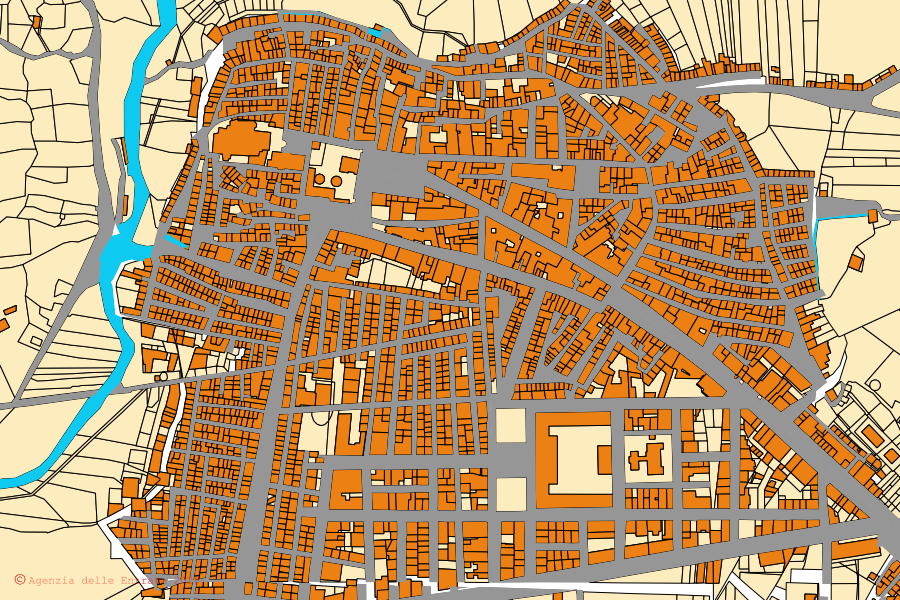 Cadastral map of the centre of Francofonte: parcels and buildings, Agenzia delle Entrate cartography