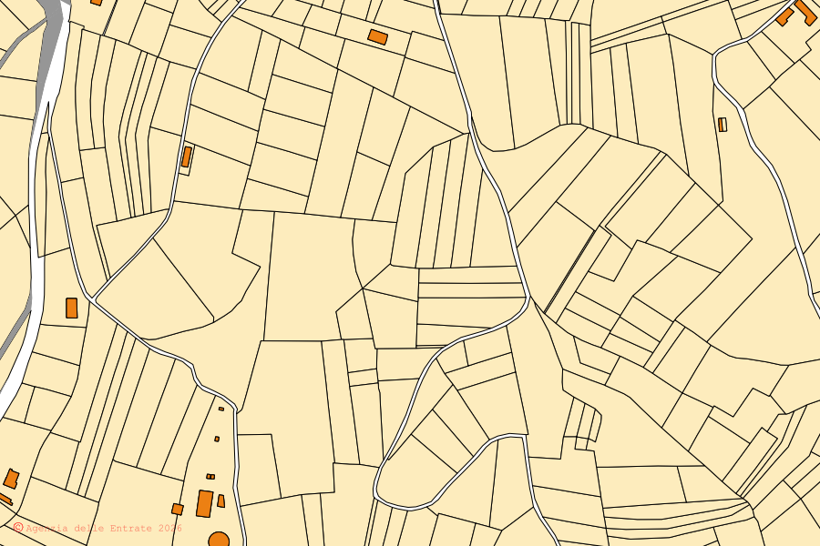 Cadastral map of the centre of Frassinello Monferrato: parcels and buildings, Agenzia delle Entrate cartography