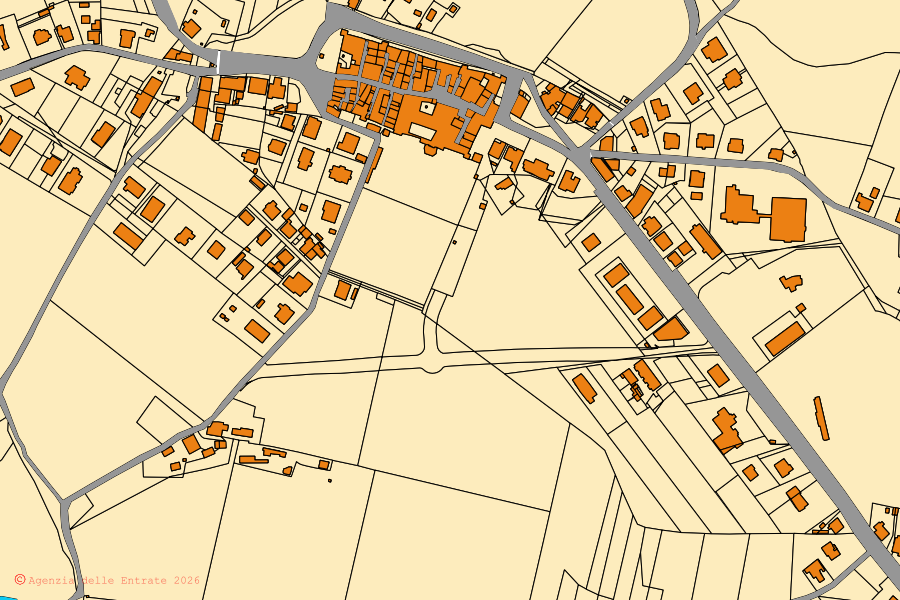 Cadastral map of the centre of Fratta Todina: parcels and buildings, Agenzia delle Entrate cartography
