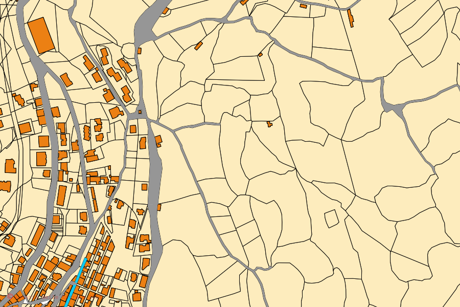 Cadastral map of the centre of Gadoni: parcels and buildings, Agenzia delle Entrate cartography