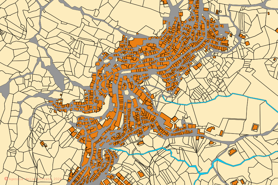 Cadastral map of the centre of Gagliano Castelferrato: parcels and buildings, Agenzia delle Entrate cartography
