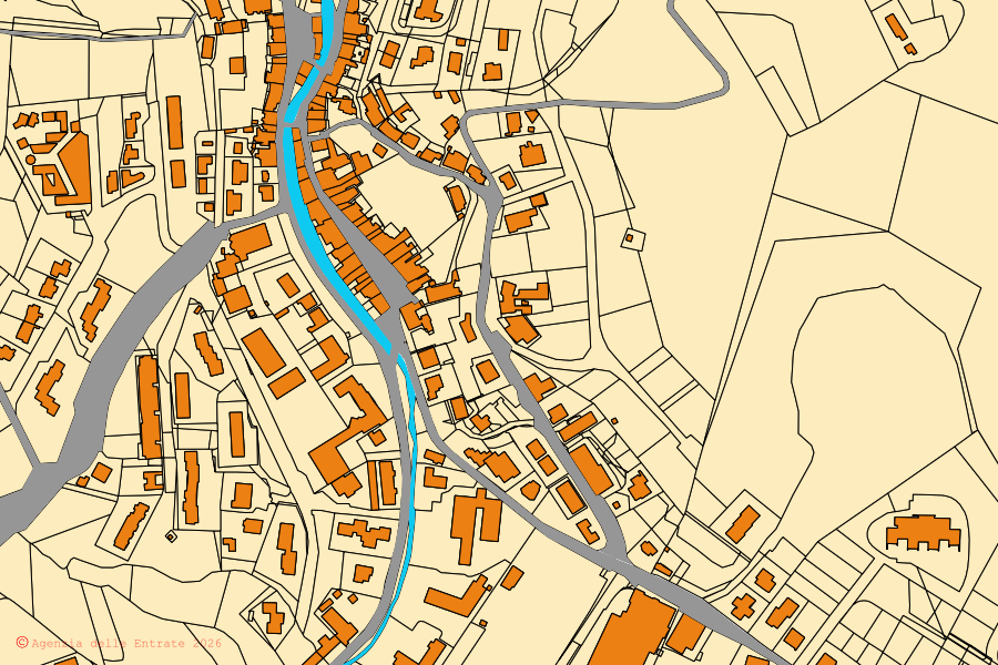Cadastral map of the centre of Gaiole in Chianti: parcels and buildings, Agenzia delle Entrate cartography