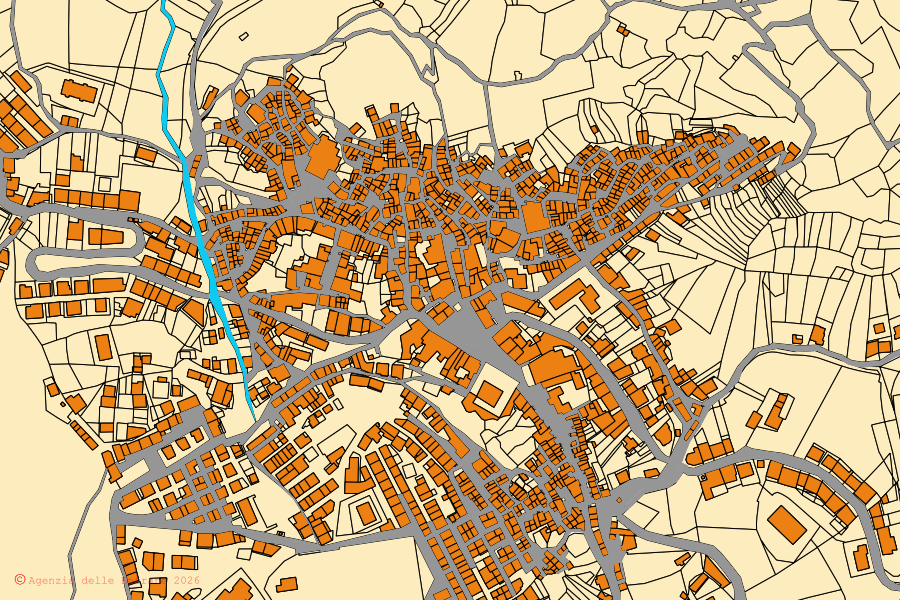 Cadastral map of the centre of Galati Mamertino: parcels and buildings, Agenzia delle Entrate cartography