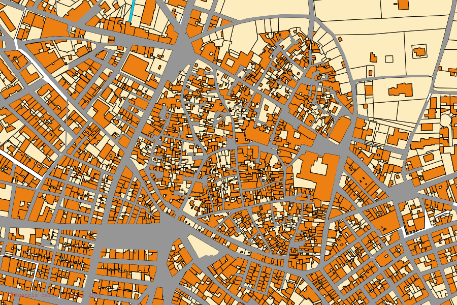 Cadastral map of the centre of Galatone: parcels and buildings, Agenzia delle Entrate cartography
