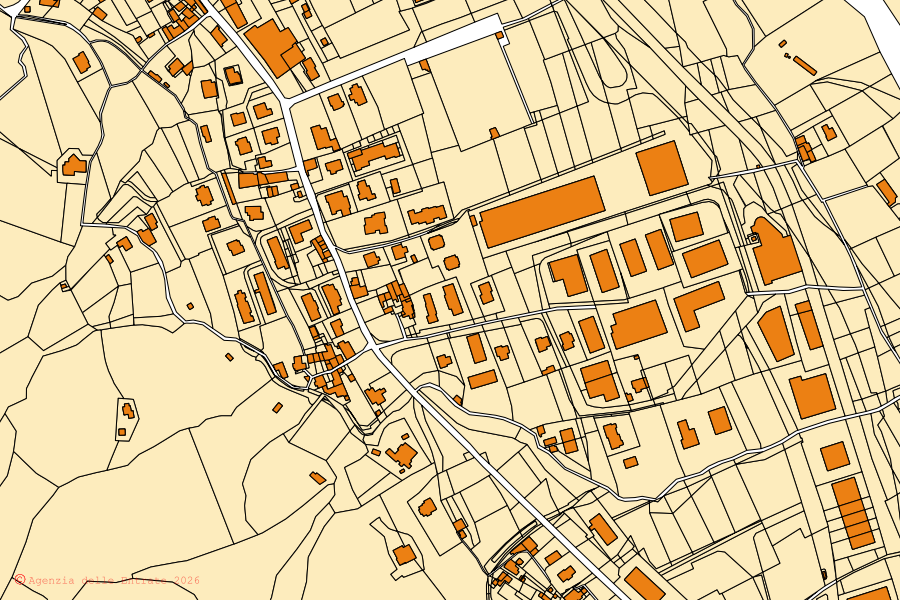 Cadastral map of the centre of Gallicano: parcels and buildings, Agenzia delle Entrate cartography