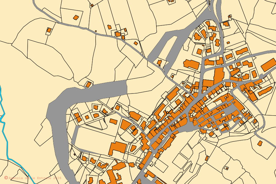 Cadastral map of the centre of Gambassi Terme: parcels and buildings, Agenzia delle Entrate cartography