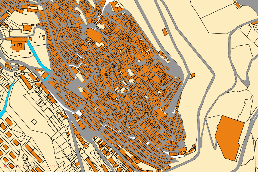 Cadastral map of the centre of Gangi: parcels and buildings, Agenzia delle Entrate cartography