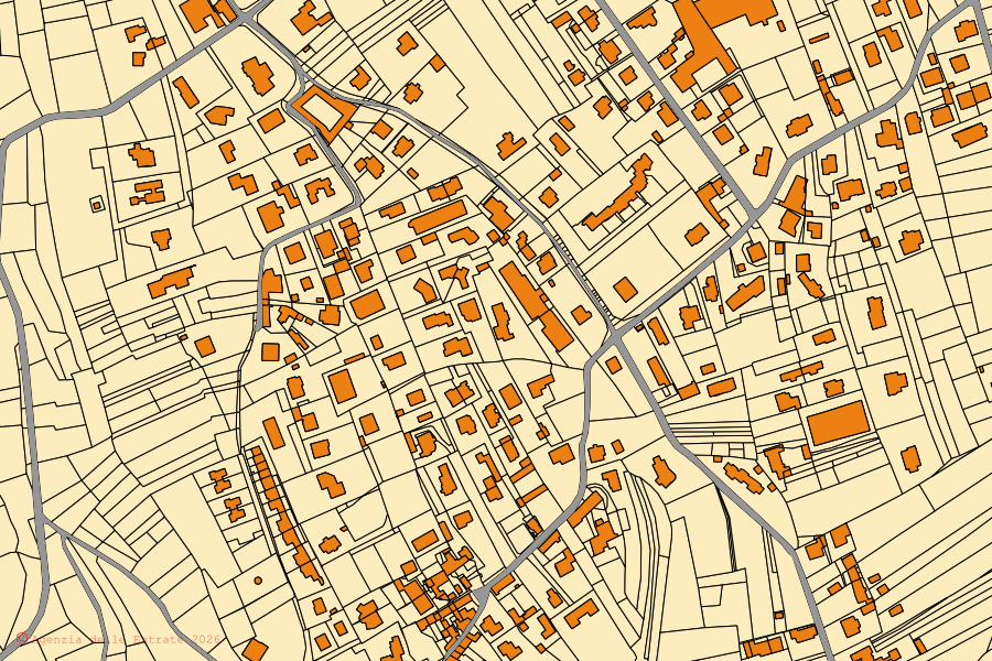 Cadastral map of the centre of Gargallo: parcels and buildings, Agenzia delle Entrate cartography