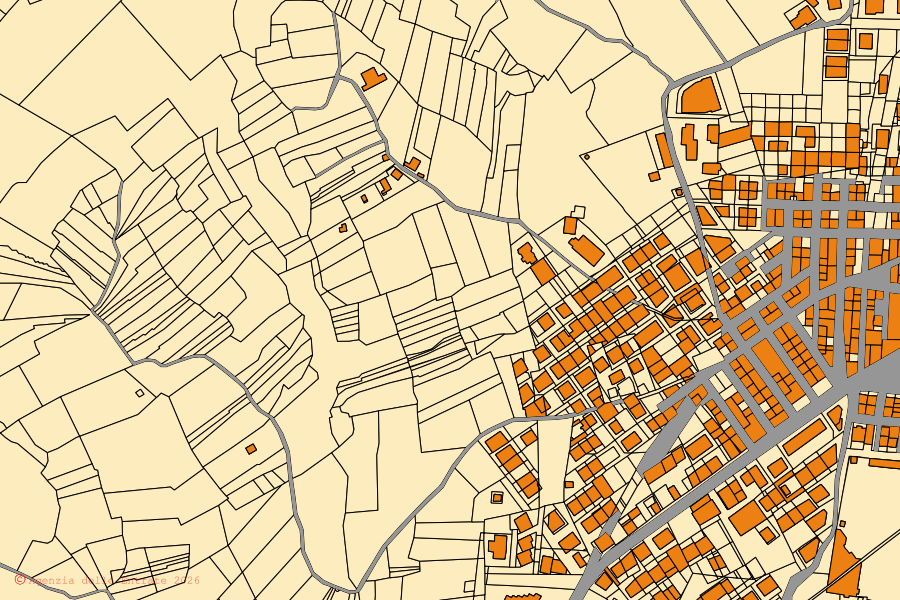 Cadastral map of the centre of Genzano di Lucania: parcels and buildings, Agenzia delle Entrate cartography