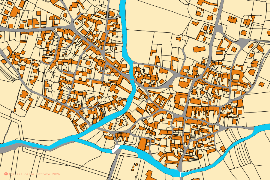 Cadastral map of the centre of Gesico: parcels and buildings, Agenzia delle Entrate cartography