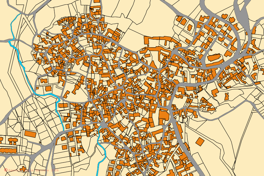 Cadastral map of the centre of Gesturi: parcels and buildings, Agenzia delle Entrate cartography