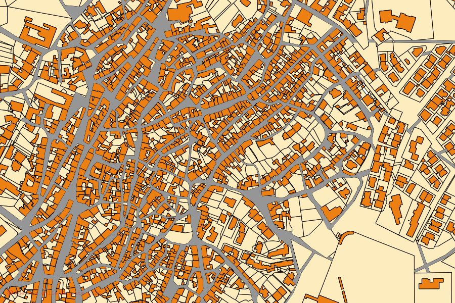 Cadastral map of the centre of Ghilarza: parcels and buildings, Agenzia delle Entrate cartography