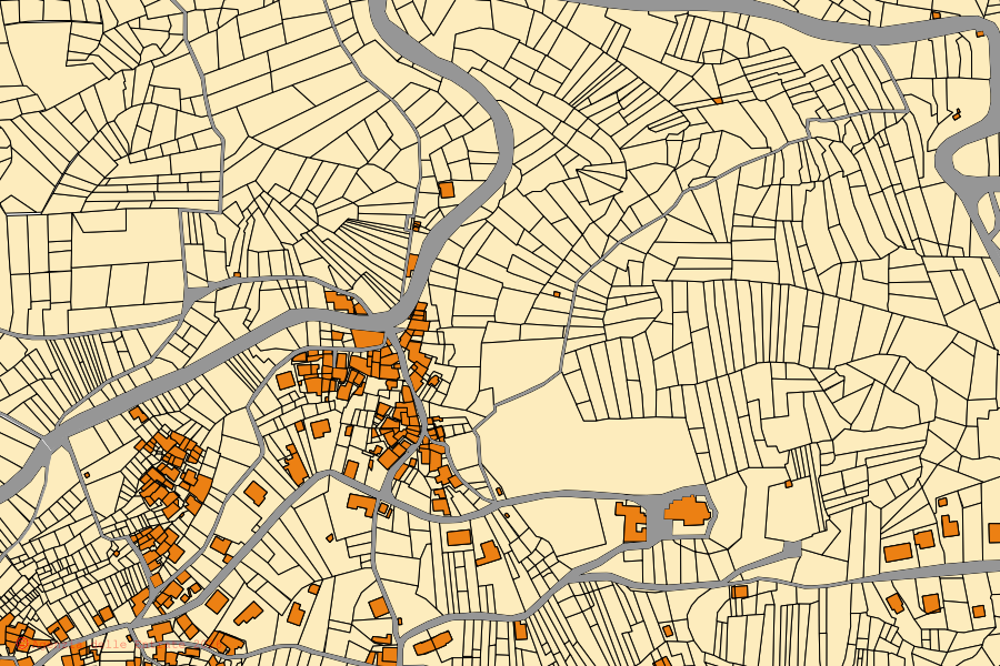 Cadastral map of the centre of Giaglione: parcels and buildings, Agenzia delle Entrate cartography
