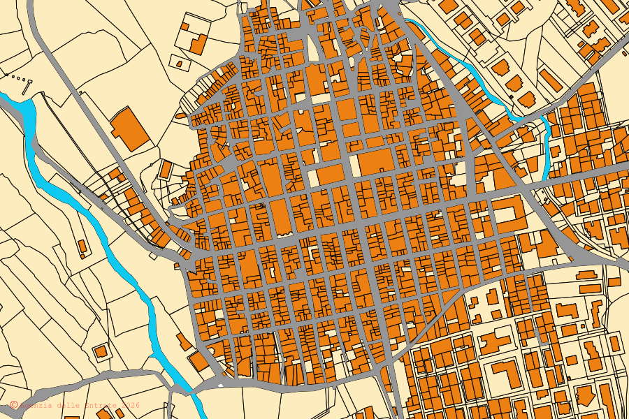Cadastral map of the centre of Giarratana: parcels and buildings, Agenzia delle Entrate cartography