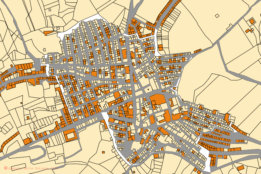 Cadastral map of the centre of Gibellina: parcels and buildings, Agenzia delle Entrate cartography