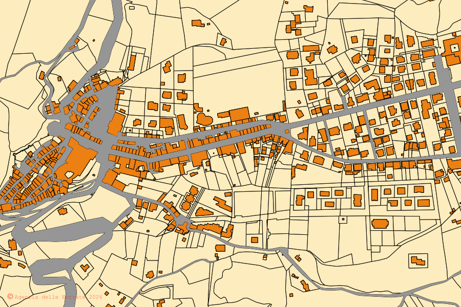 Cadastral map of the centre of Giove: parcels and buildings, Agenzia delle Entrate cartography