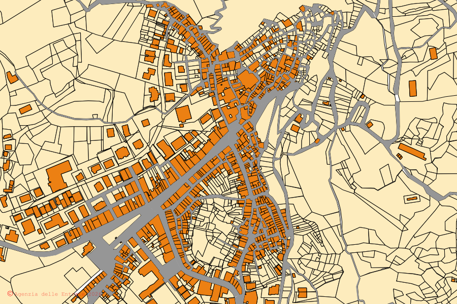 Cadastral map of the centre of Gissi: parcels and buildings, Agenzia delle Entrate cartography