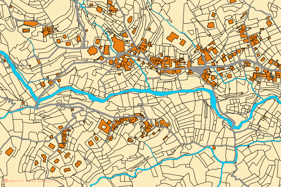 Cadastral map of the centre of Giustenice: parcels and buildings, Agenzia delle Entrate cartography