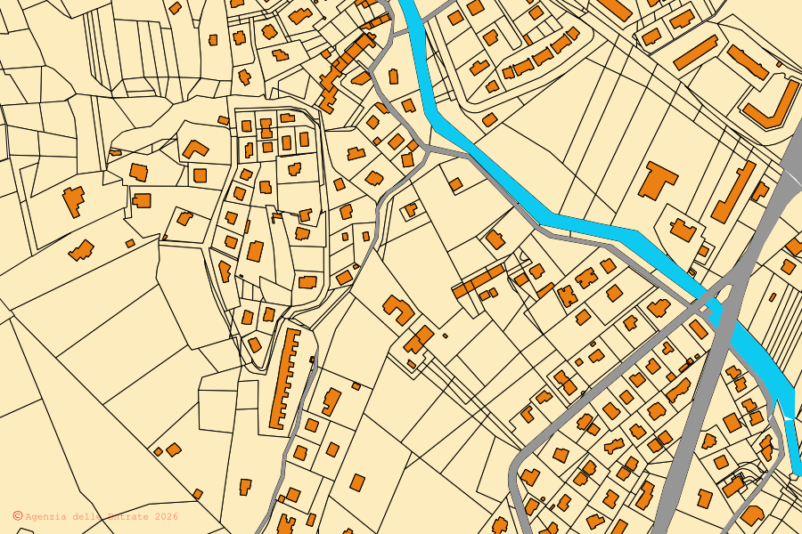Cadastral map of the centre of Givoletto: parcels and buildings, Agenzia delle Entrate cartography
