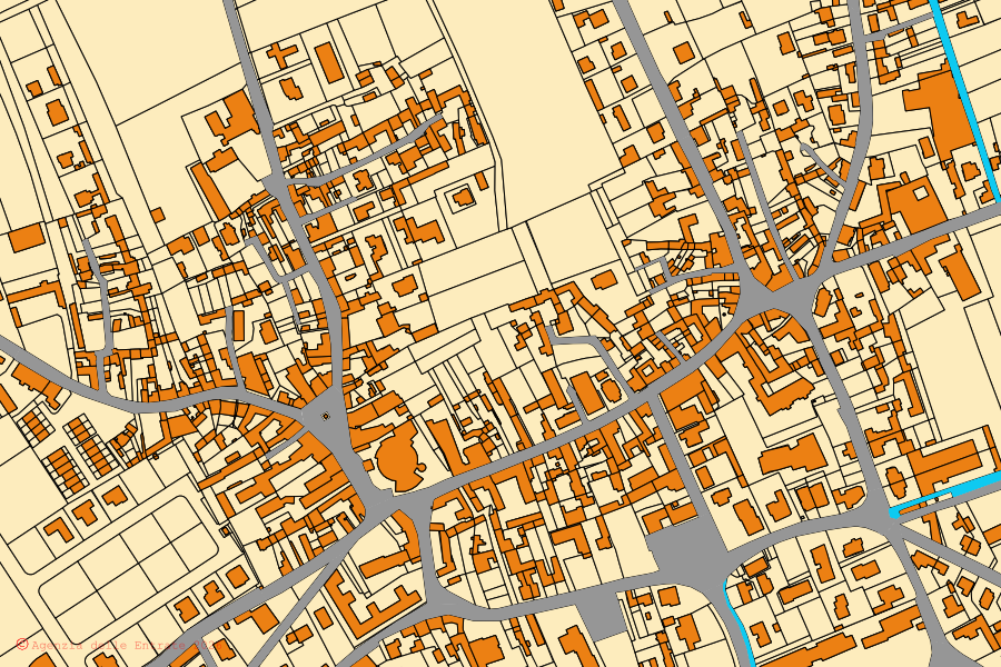Cadastral map of the centre of Gonars: parcels and buildings, Agenzia delle Entrate cartography