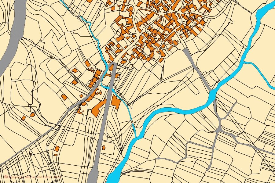 Cadastral map of the centre of Gonnoscodina: parcels and buildings, Agenzia delle Entrate cartography