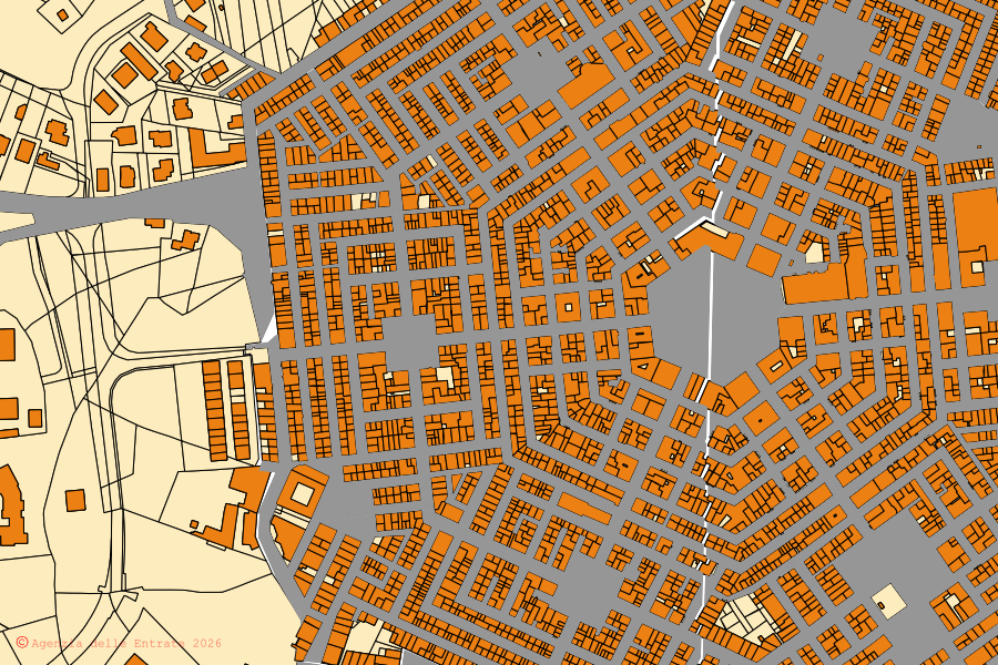Cadastral map of the centre of Grammichele: parcels and buildings, Agenzia delle Entrate cartography