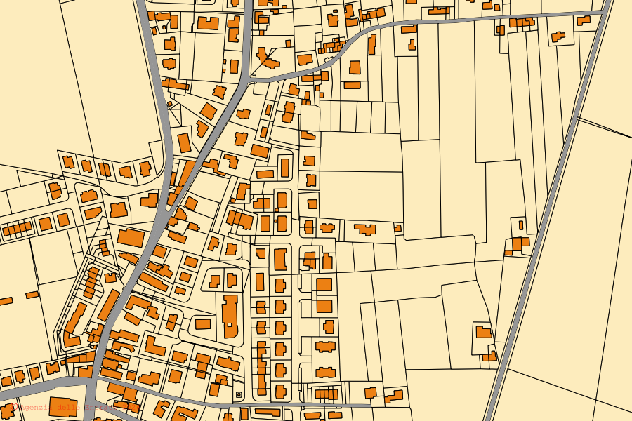 Cadastral map of the centre of Granze: parcels and buildings, Agenzia delle Entrate cartography