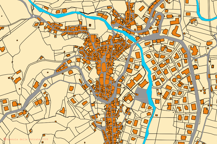 Cadastral map of the centre of Grimaldi: parcels and buildings, Agenzia delle Entrate cartography
