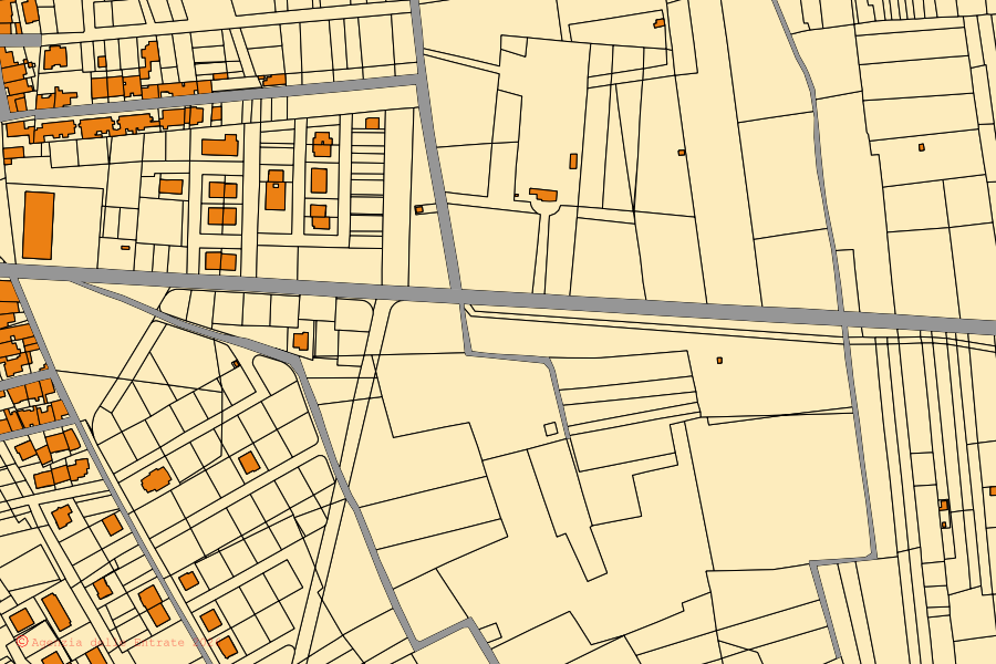 Cadastral map of the centre of Guagnano: parcels and buildings, Agenzia delle Entrate cartography