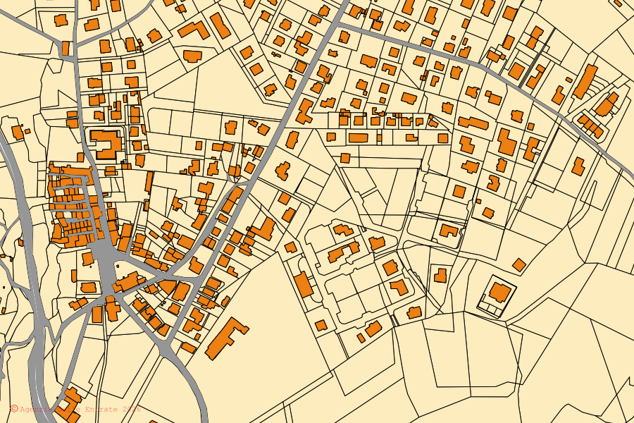 Cadastral map of the centre of Gualdo Cattaneo: parcels and buildings, Agenzia delle Entrate cartography