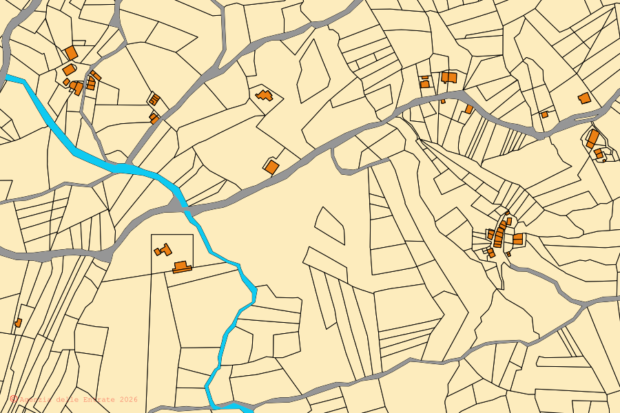 Cadastral map of the centre of Guardiaregia: parcels and buildings, Agenzia delle Entrate cartography