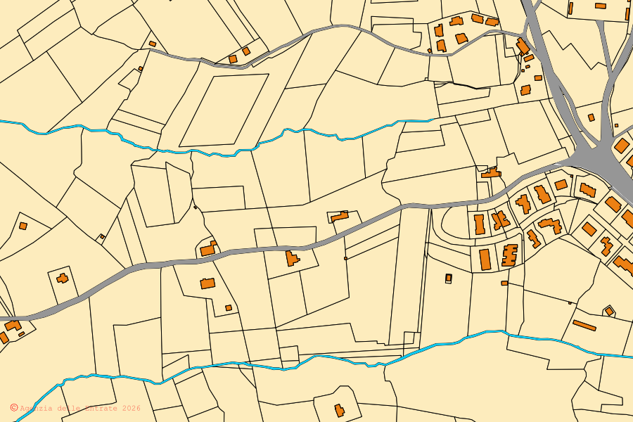 Cadastral map of the centre of Guardistallo: parcels and buildings, Agenzia delle Entrate cartography