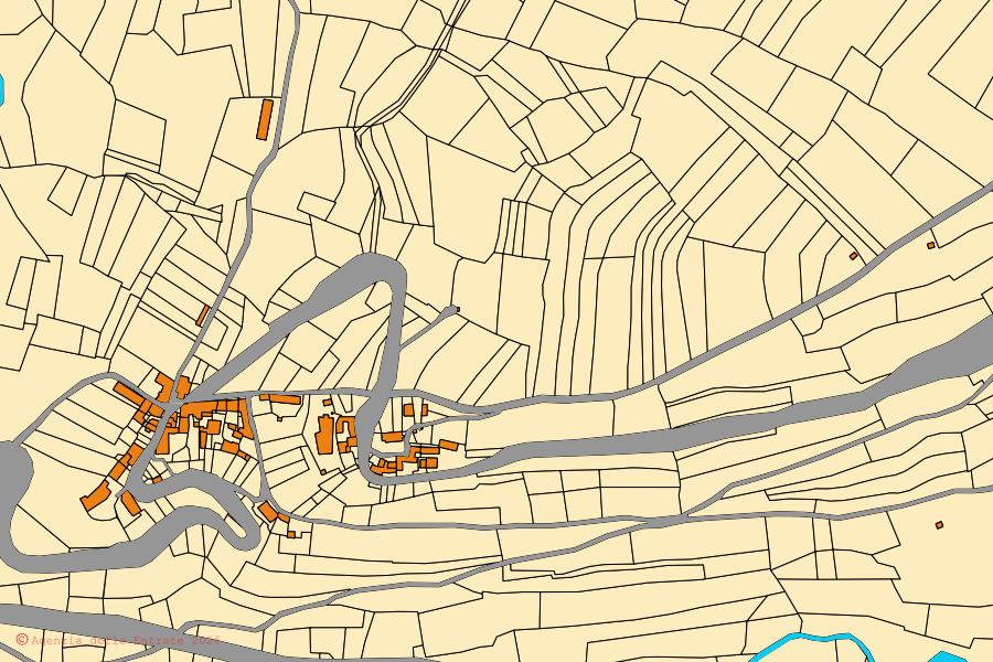 Cadastral map of the centre of Igliano: parcels and buildings, Agenzia delle Entrate cartography