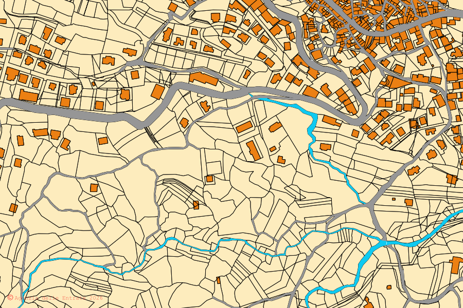 Cadastral map of the centre of Ilbono: parcels and buildings, Agenzia delle Entrate cartography