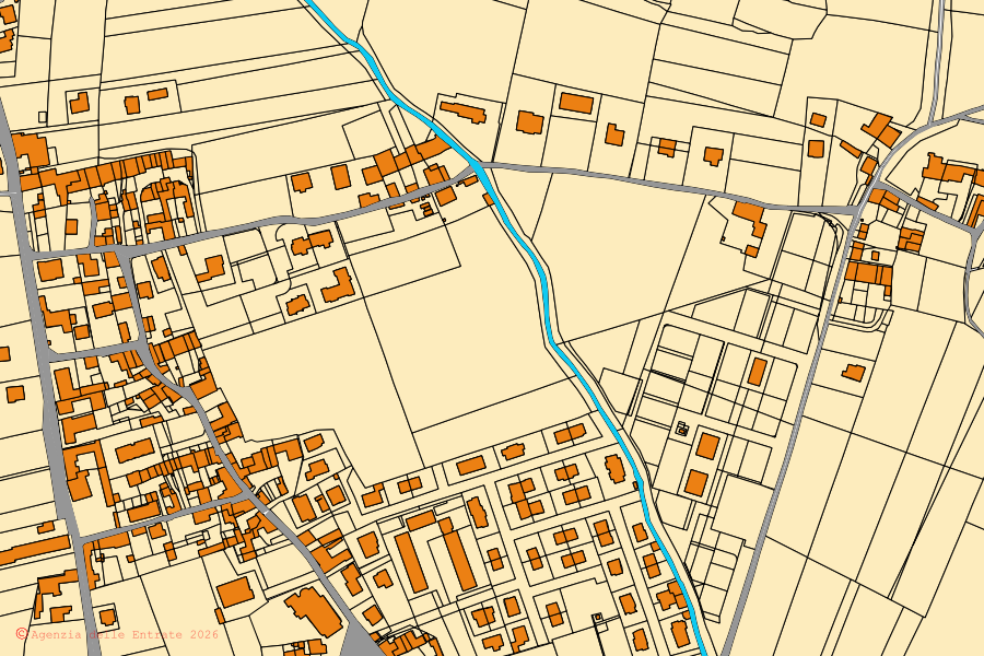 Cadastral map of the centre of Illasi: parcels and buildings, Agenzia delle Entrate cartography