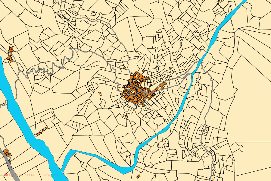 Cadastral map of the centre of Ingria: parcels and buildings, Agenzia delle Entrate cartography
