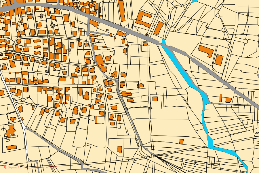 Cadastral map of the centre of Irgoli: parcels and buildings, Agenzia delle Entrate cartography