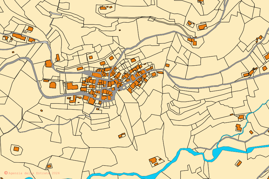 Cadastral map of the centre of Irma: parcels and buildings, Agenzia delle Entrate cartography