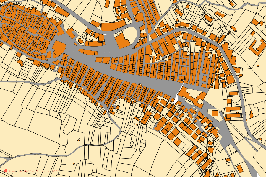 Cadastral map of the centre of Ischitella: parcels and buildings, Agenzia delle Entrate cartography