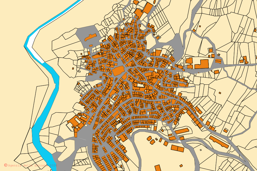 Cadastral map of the centre of Isnello: parcels and buildings, Agenzia delle Entrate cartography