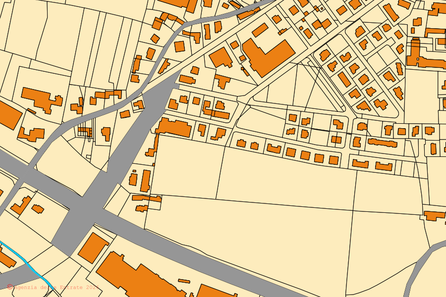 Cadastral map of the centre of Isola Rizza: parcels and buildings, Agenzia delle Entrate cartography
