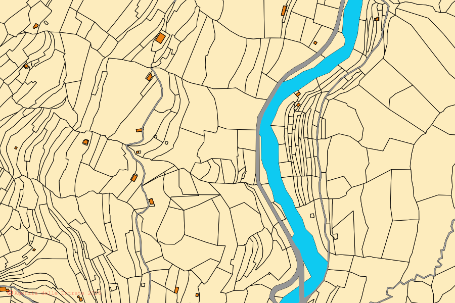 Cadastral map of the centre of Isolabona: parcels and buildings, Agenzia delle Entrate cartography